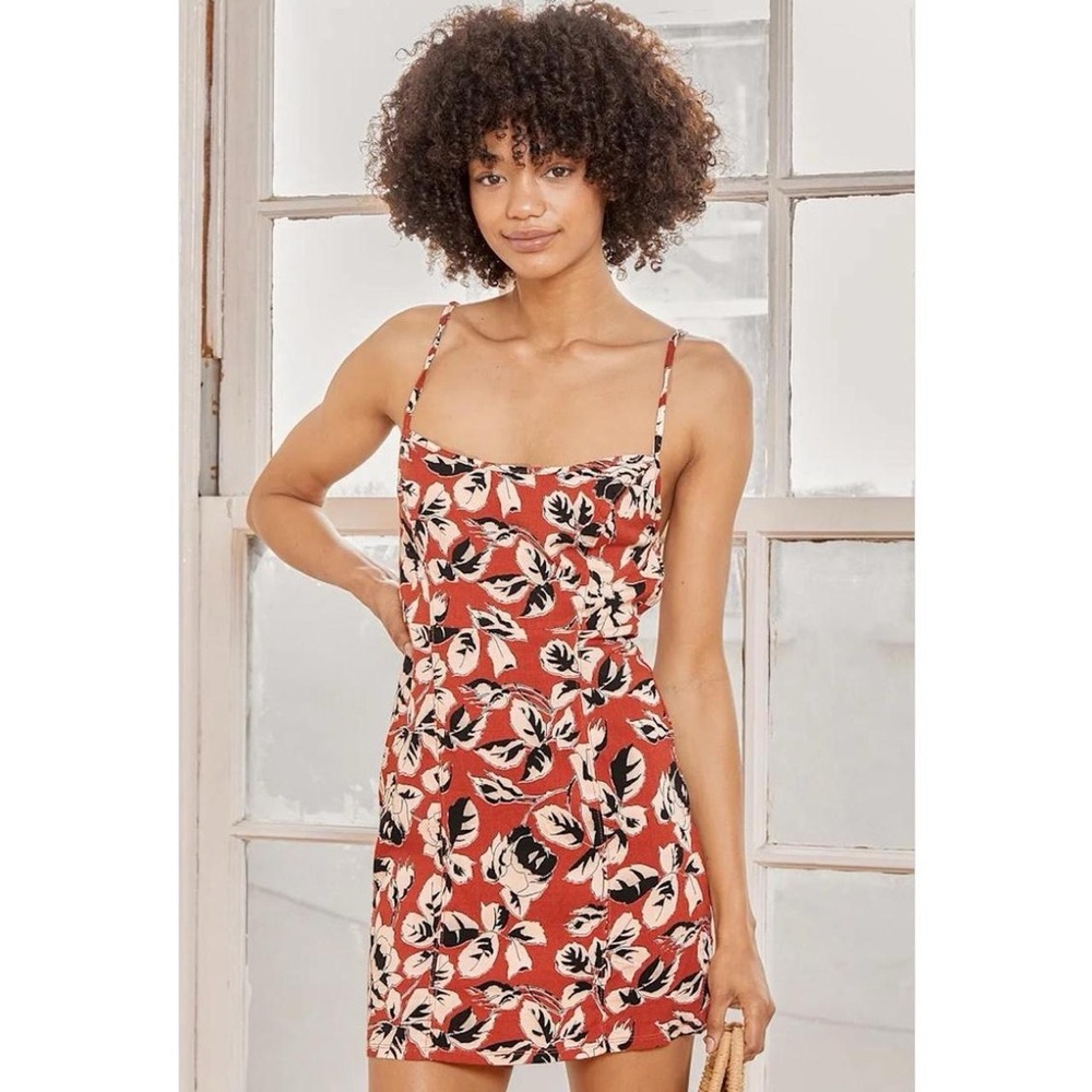 Intimately Free People Bring it Back Rust Red Floral Print Mini Dress Sz M Boho
